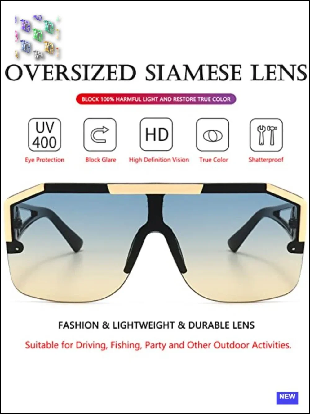 Oversized Square Shield Sunglasses for Unisex Adults Metal Frame UV Protection